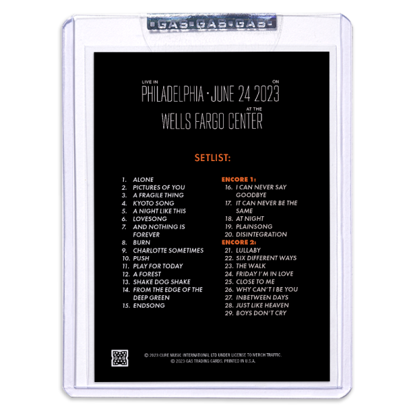 GAS The Cure June 24, 2023, Philadelphia, PA Trading Card Illustrated by Matthew Jacobson