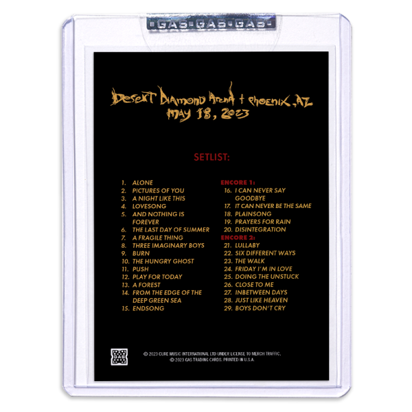 GAS The Cure May 18, 2023, Phoenix, AZ Trading Card by GIGART