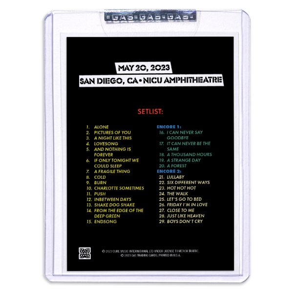GAS The Cure May 20, 2023, San Diego, CA Trading Card by NateMoonLife