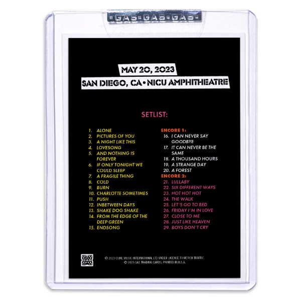 GAS The Cure May 20, 2023, San Diego, CA 2nd Edition Trading Card by NateMoonLife