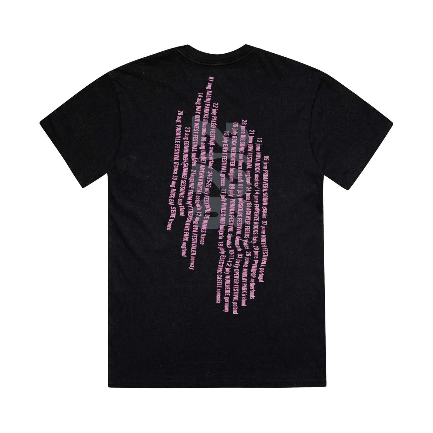 Classic fitting unisex t-shirt in black featuring Summer 2026 tour dates on the back
