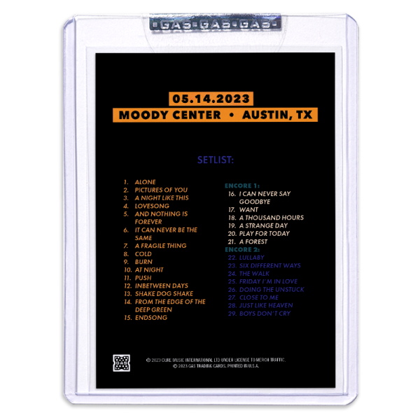 GAS The Cure May 14, 2023, Austin, TX 2nd Edition Trading Card by Oliver Barrett