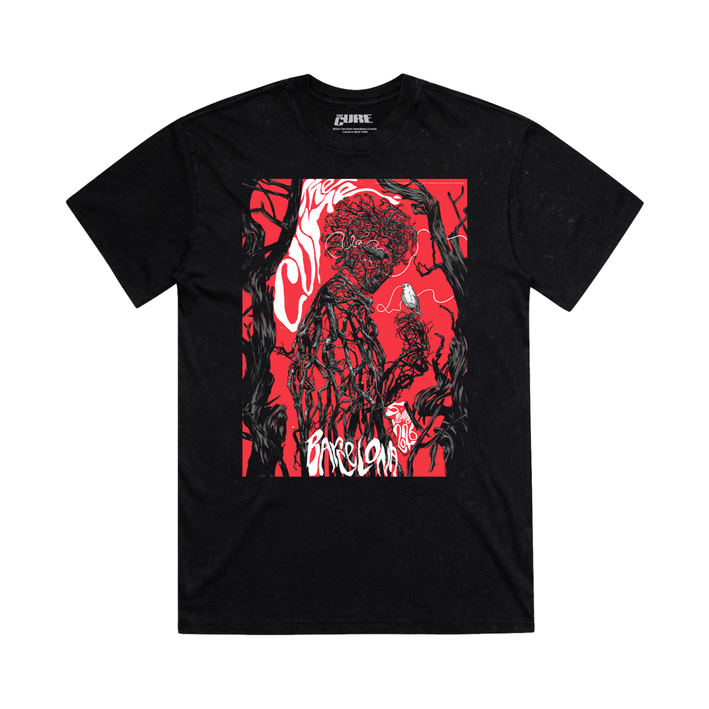 Black unisex t-shirt with a red and white graphic designed for the Barcelona Primavera Sound show at Parc Del Forum on June 5, 2026.