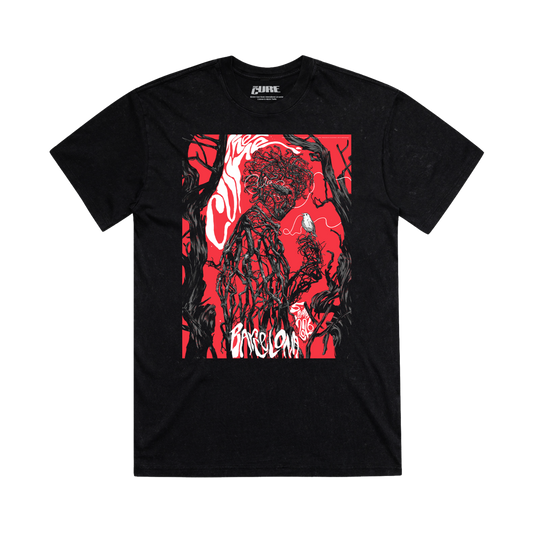 Black unisex t-shirt with a red and white graphic designed for the Barcelona Primavera Sound show at Parc Del Forum on June 5, 2026.