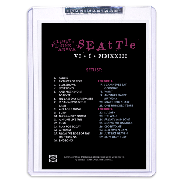 GAS The Cure June 1, 2023, Seattle, WA 2nd Edition Trading Card Illustrated by Luke Preece