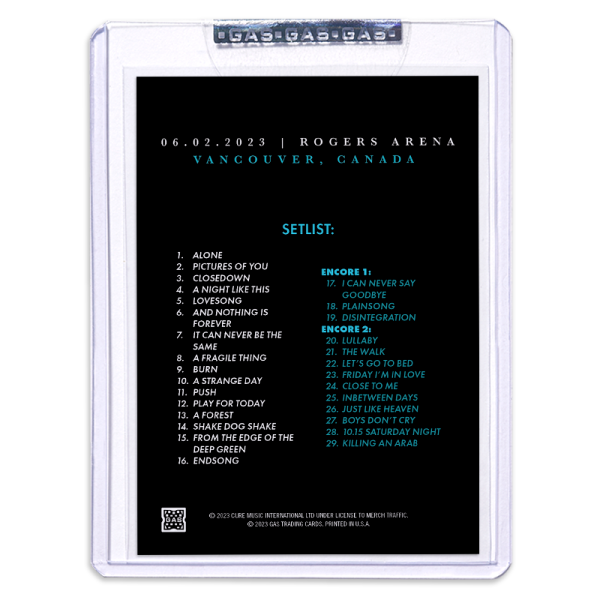 GAS The Cure June 2, 2023, Vancouver, BC, Canada Trading Card Illustrated by Simon Marchner