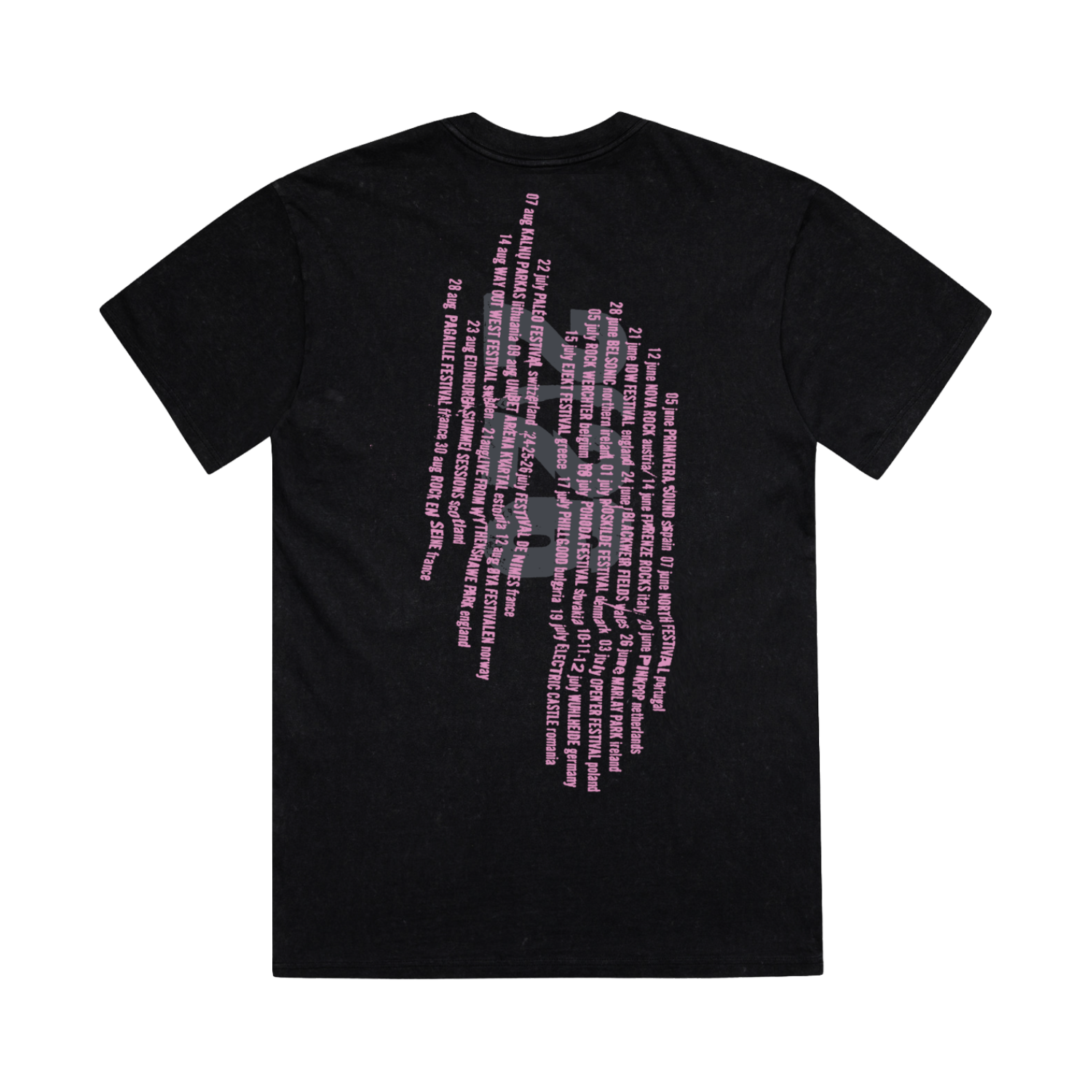 Classic fitting unisex t-shirt in black featuring Summer 2026 tour dates on the back